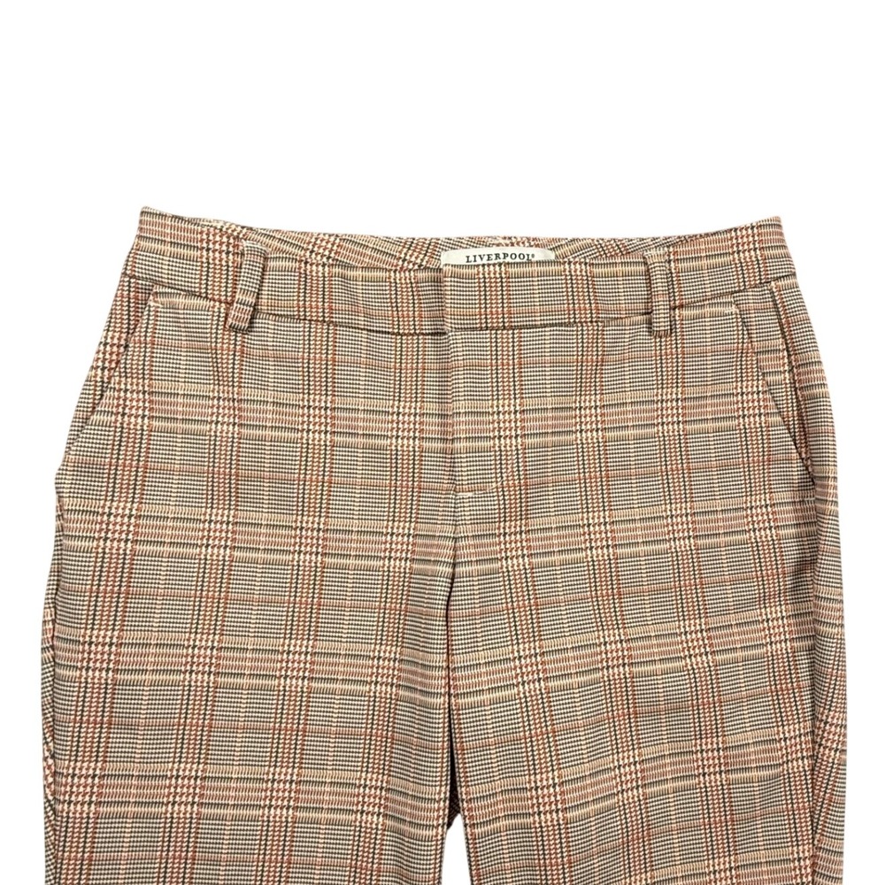 Liverpool Los Angeles Kelsey Trouser Glen Plaid Slim Straight Pants Tan Orange 6